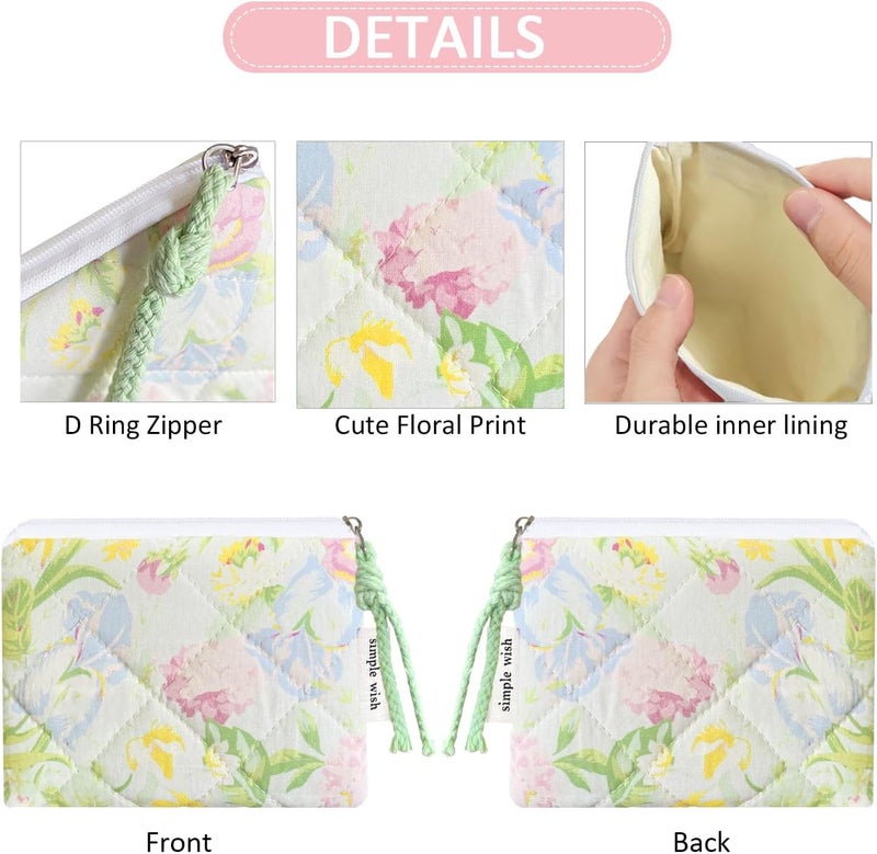 Modacarry Store Cotton Quilted Floral Coin Purse Digital Camera Pouch with Cute Prints Zipper for Women Girls (GREEN YELLOW) - Image 4